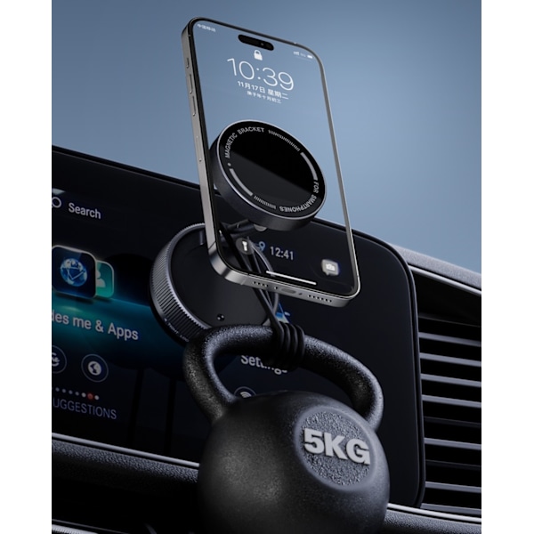 Magnetisk mobilhållare bil – vakuumsug & 360° rotation Svart