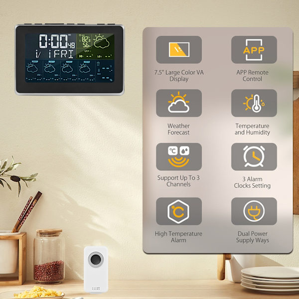 Wifi Vejrstation med Ur: Tuya & Smartlife APP Black