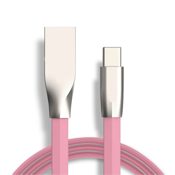 Trasselfri USB-C kabel med zink-kontakt - Anti-break kabel Rosa one size