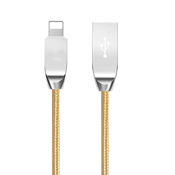 Nylon flätad Lightning kabel 1m Guld