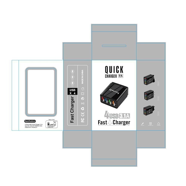 Väggadapter med 4 LED-portar grå one size