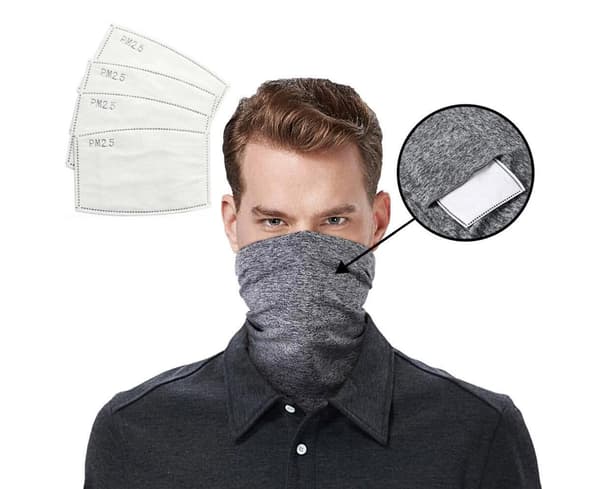 2 x Monitoiminen Bandana, jossa on Suodatintasku - Musta/Harmaa Multicolor one size