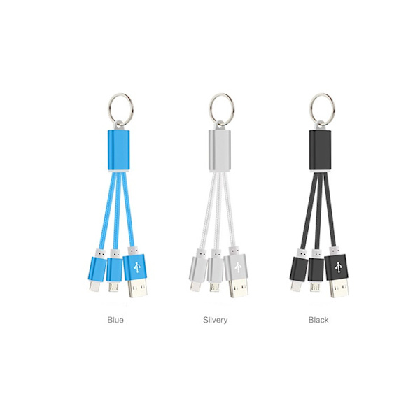 Nyckelringskabel 2-i-1 med micro-USB samt Lightning Blå