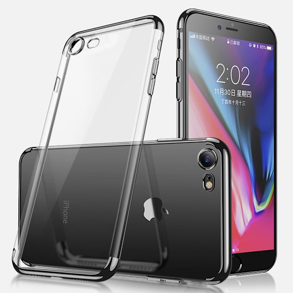 Galvanoitu TPU case iPhone 7/8, jossa 2 näytönsuojaa. Black