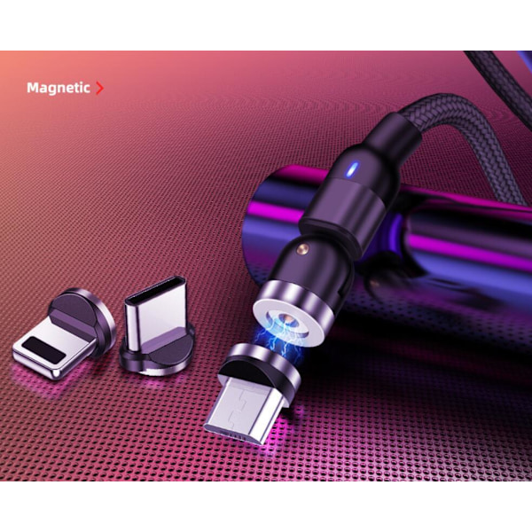 Magnetisk-kaapeli, Lightning + Micro USB + USB-C, 3A Black one size