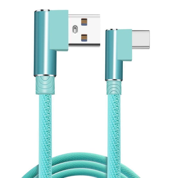 Flätad 2.4A kabel - 3 meter lång USB-C Blå one size