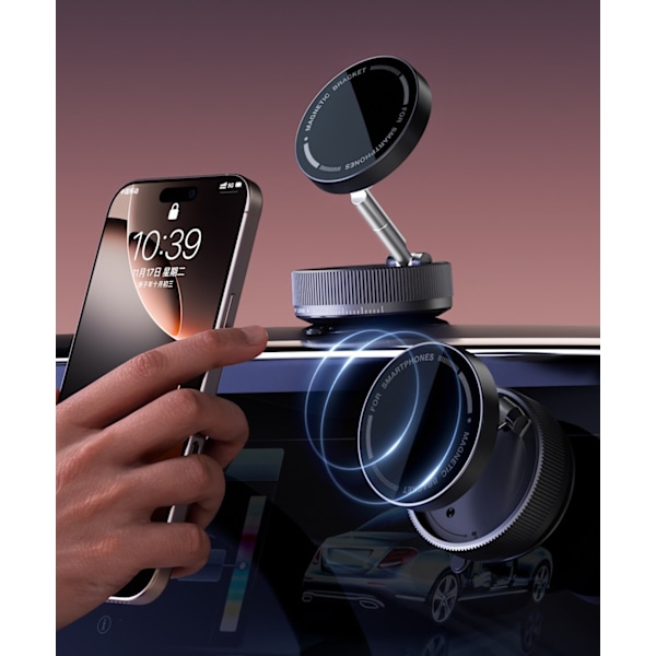 Magnetisk mobilhållare bil – vakuumsug & 360° rotation Svart