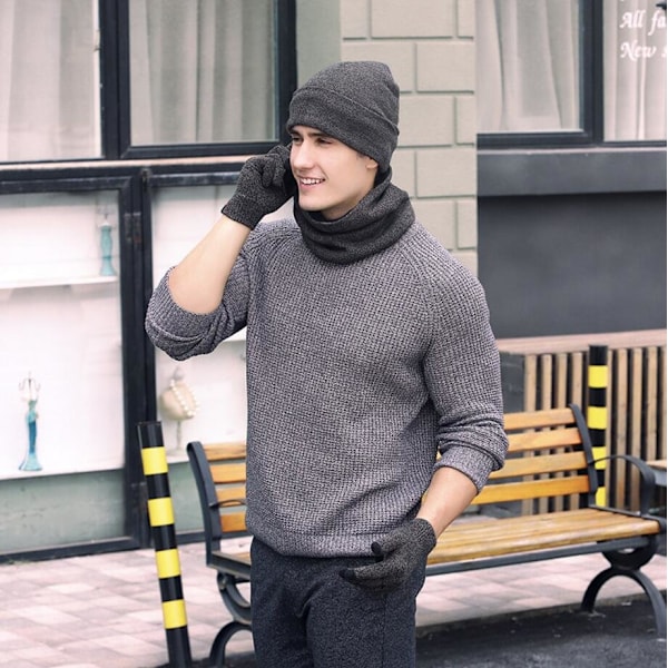 3-delt Vinter Beanie Hat Halshanskersett Dark grey one size