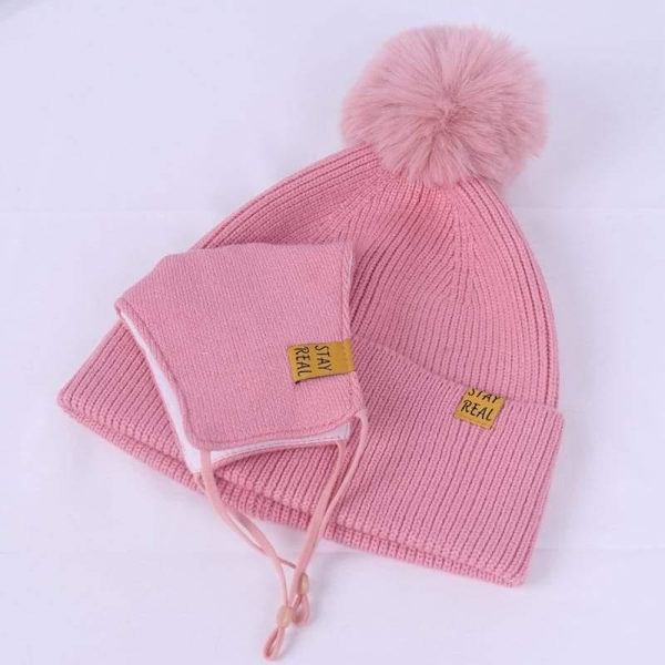 Knitted Hat with Mask Black one size