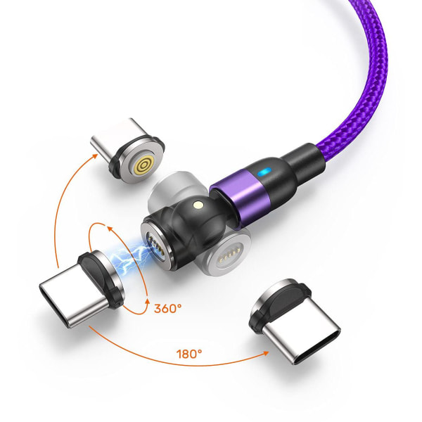Magnetisk kabel, Lightning + Micro USB + USB-C, 3A Lila one size