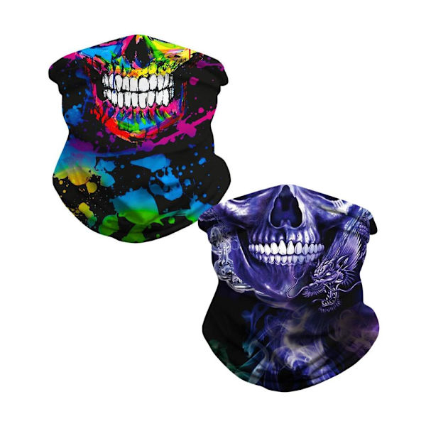 2-Pack Skull Bandana - Snygga Multifunktionella -- Lila/Färgglad multifärg one size