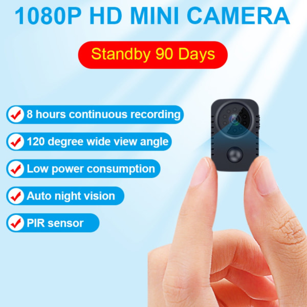 Mini Spy Kamera 1080P - Diskret Övervakning & Nattsyn Svart
