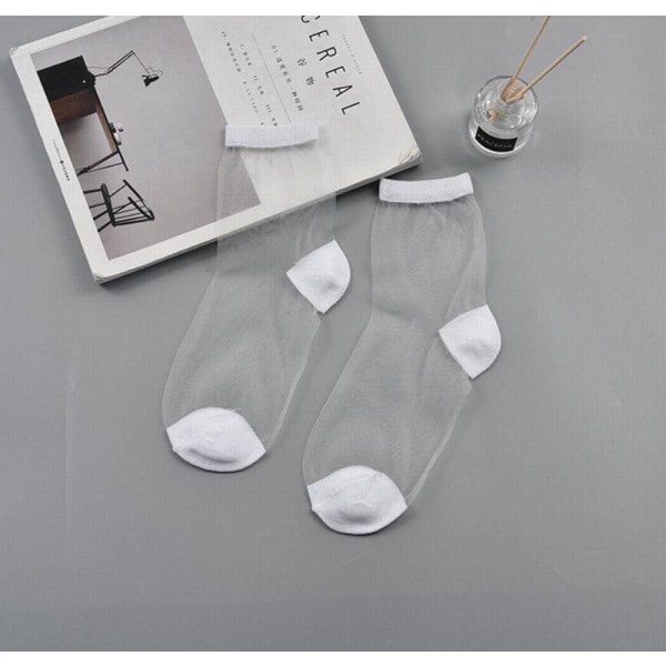 Pack of 5 or 10 silky transparent effect socks White one size