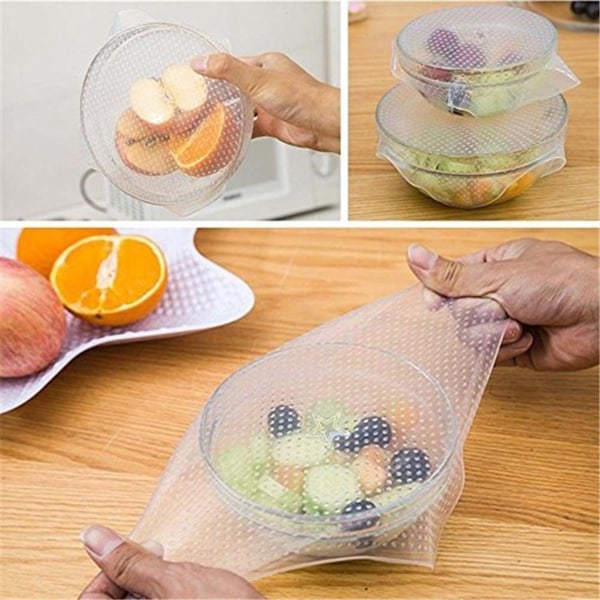 12-pak genanvendelige silikonelåg - Fleksibel opbevaring til køkkenet Transparent