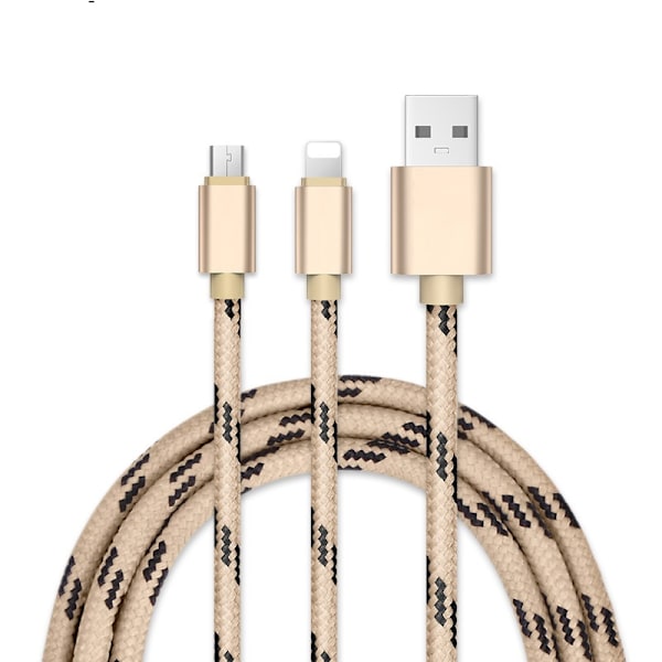 Tiger flätad Nylon micro+Lightningkabel Gold