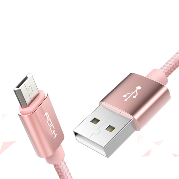 ROCK Nylon Micro-USB kabel 1m Rosa