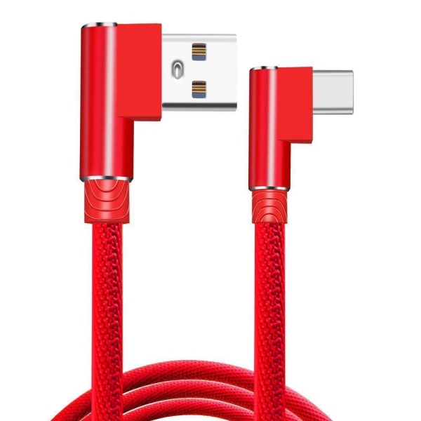 Flätad 2.4A kabel - 3 meter lång USB-C Röd one size