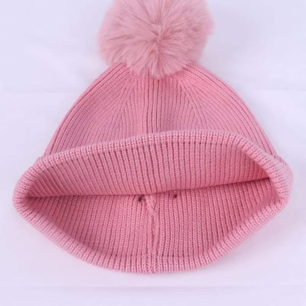 Stickad Mössa med Mask Pink one size