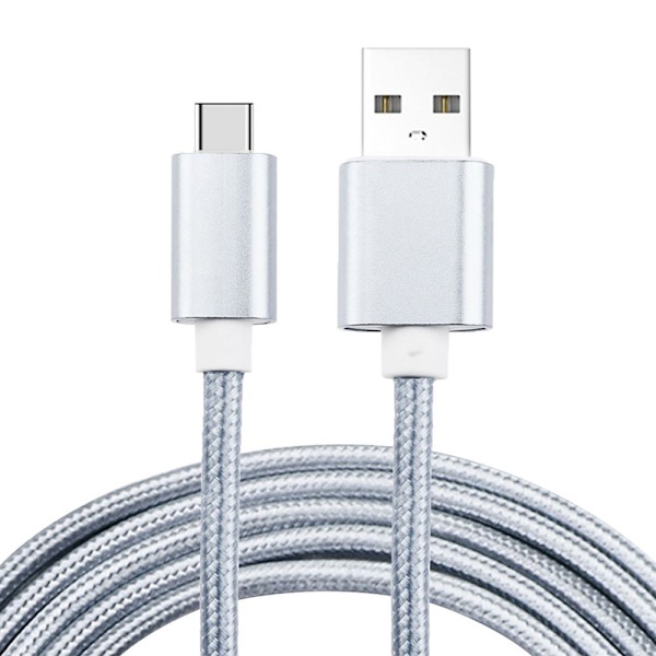 Helfärgad flätad Type-C kabel 1.2m grå