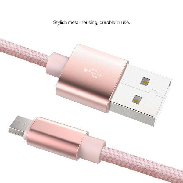 ROCK Nylon Micro-USB kabel 1m Rosa
