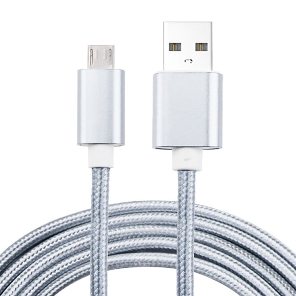 Helfärgad flätad Micro-USB kabel 1.2m Silver