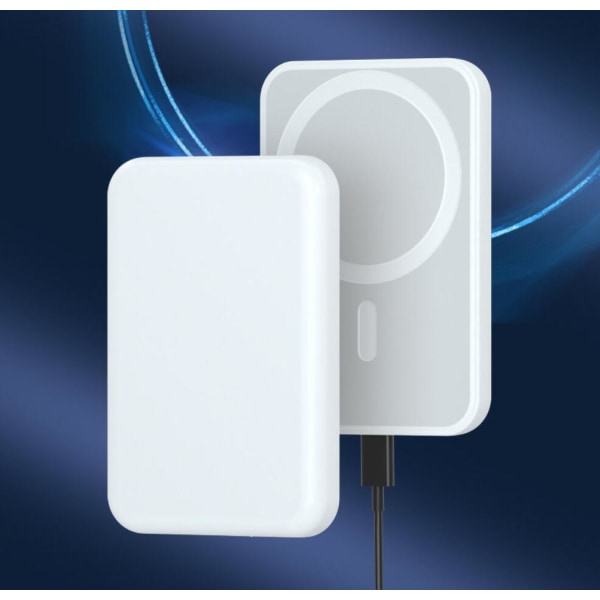 Powerbank kompatibel med MagSafe, 5000mAh, inklusive magnetring Vit one size