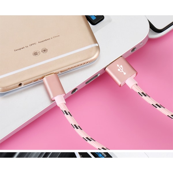 Nylon Tiger Stripes Micro-USB 3m Pink gold