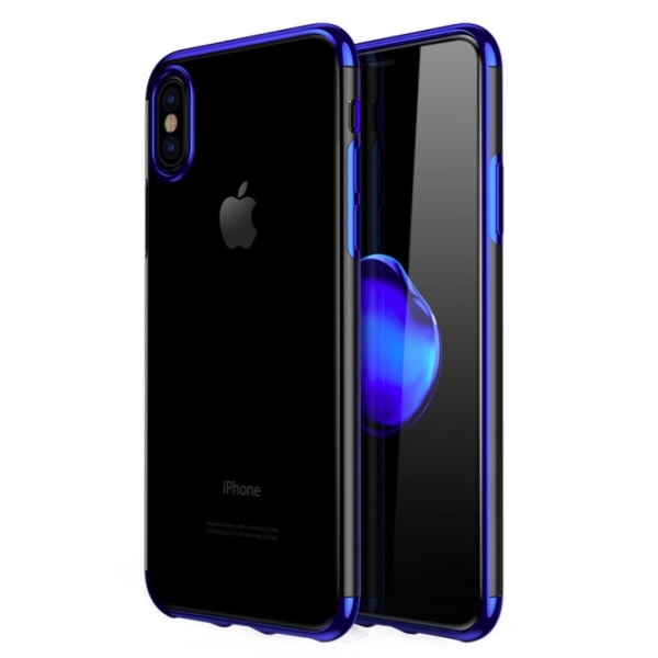 Sähköpinnoitettu TPU- case iPhone Xs Max kahdella näytönsuojalla Blue