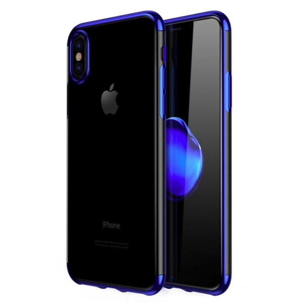 Sähköpinnoitettu TPU- case iPhone Xs Max kahdella näytönsuojalla. Blue