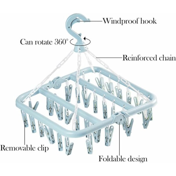 2 stk sokketørkestativ, Regerly 1 stk hurtig tørkbar sammenleggbar kleshengere med 32 klips 1 stk hengende kleshengere klips bærbar tørk Ra