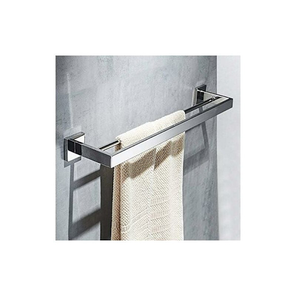 Vægmonteret håndklædestang til badeværelse, dobbelt håndklædestang, poleret spejl krom, 60 cm HIASDFLS