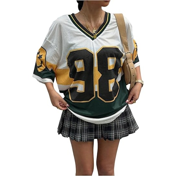 Dame Størrelse Stor Sweater Oversized V-Hals Digital Print T-Shirt Top - Størrelse L - Grøn