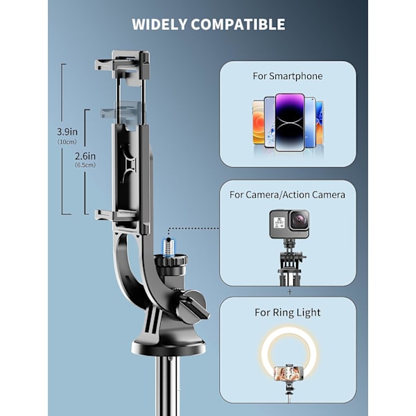 71\" Telefon Tripod & Selfie Stick, Alt i Én Udtrækkelig Mobiltelefon Tripod med Trådløs Fjernbetjening, Tripods Stativ til iPhone & Rejse Selfie Stick 360° Ro