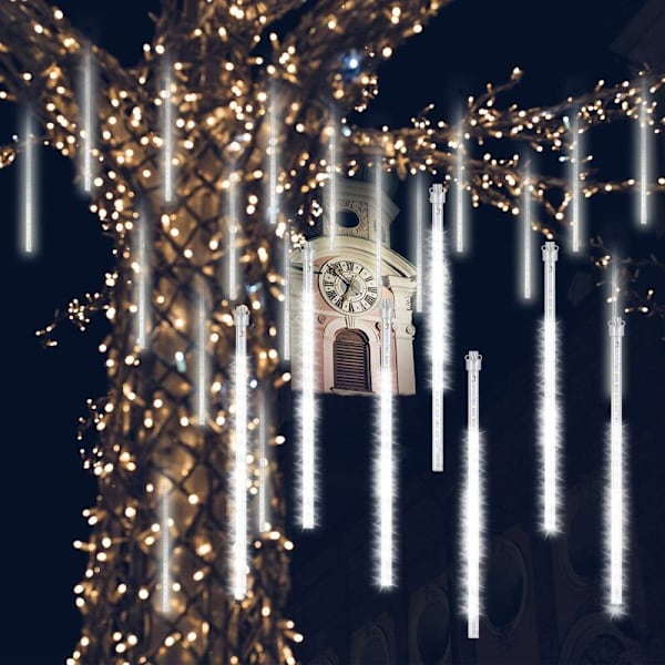 Meteor Rain 30cm, 8 Vedenpitävät läpinäkyvät putket LumiChristmass-valosarja, 288 LED-valoa Sääsuihkuvalo jouluun ulkoilmaan puutarhapuuhun De