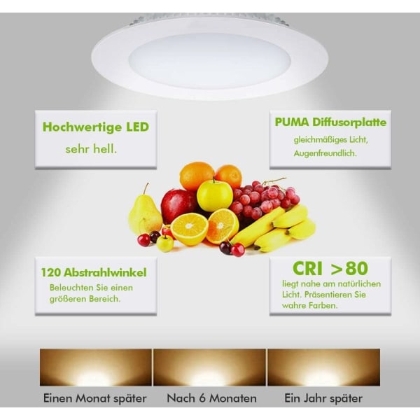 9W 3000k LED-spot - Varmhvid downlights, Rund dæmpbar LED-panel, Downlight loftsmonteret, Ultra-flad, driver inkluderet, 720lm Repla