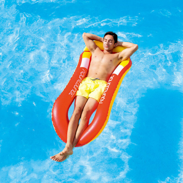 Oppblåsbar bassengmadrass, oppblåsbar bassengstol, bassenghengekøye, oppblåsbar flytende seng med nett, basseng- og strandmadrass for voksne (rød)