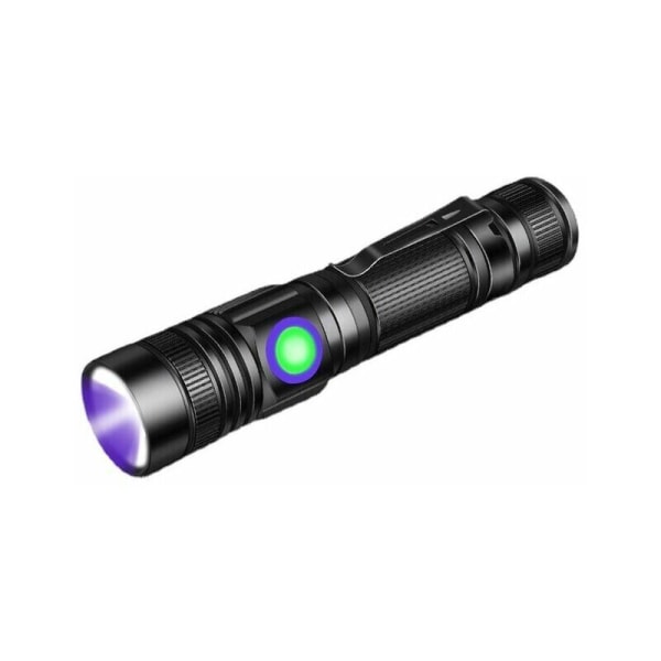 Fakkellampe UV svart lys lommelykt 395nm oppladbar trelampe, ultrafiolett Blacklight bærbar mini LED lommelykt med klips