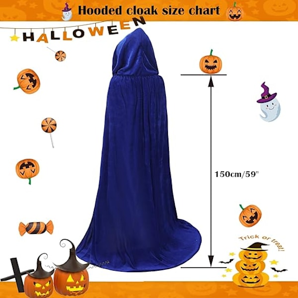 Unisex Vuxen Huvförsedd Kappa Halloween Kappa Lång Sammetskappa Cosplay Kostym Blå