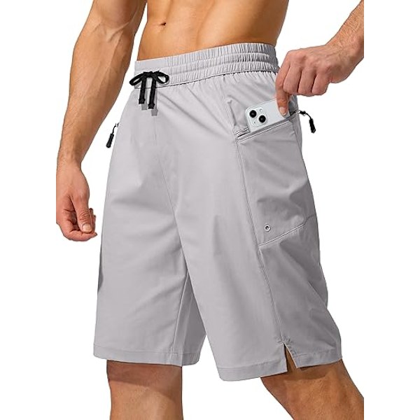 Snabbtorkande badshorts för män med ficka med dragkedja, badshorts för män - Utan meshfoder - XL - Ljusgrå