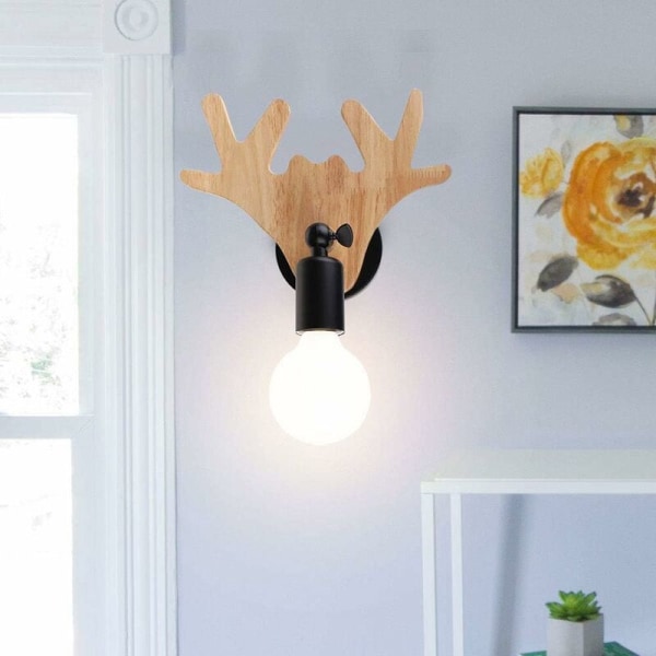 Simple Modern Industrial Solid Wood Deer Head Wall Sconce, American Style Black Hollow Out Edison Wall Sconce, Rustic Vintage Iron Lantern H