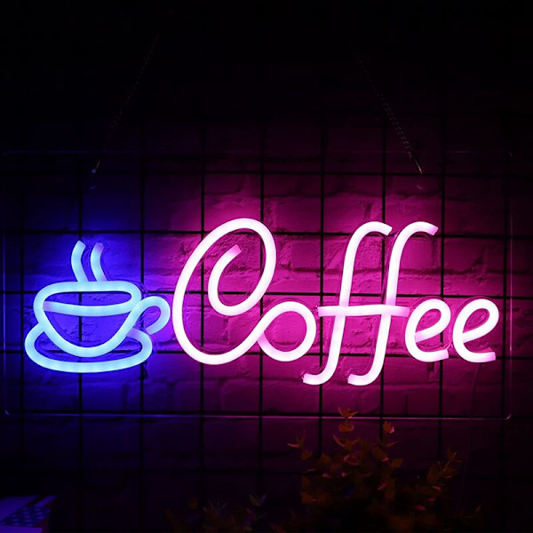 Kaféskylt, USB-driven kaféskylt med metallkedja, LED-kaféskyltar för väggdekor, kafé, restaurang