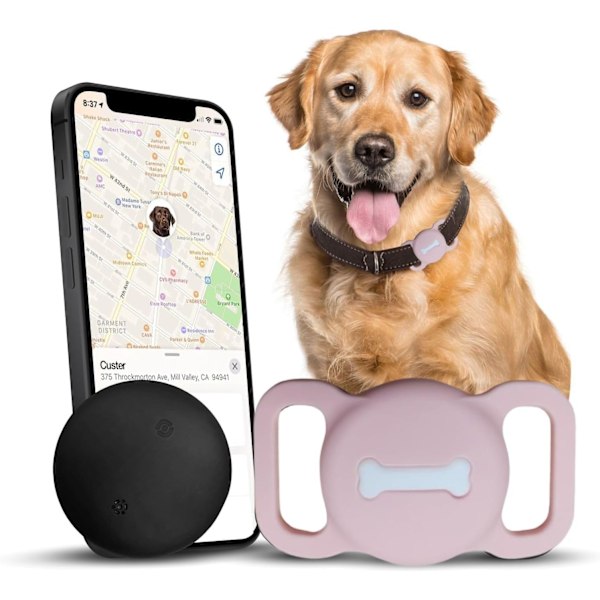 Smart Pet Tracker, Hundspårare med Halsbandsklämma, Smart Tag för Sömlös Positionsspårning, Fungerar med Hitta Min, Inte en GPS-spårare (Rosa)