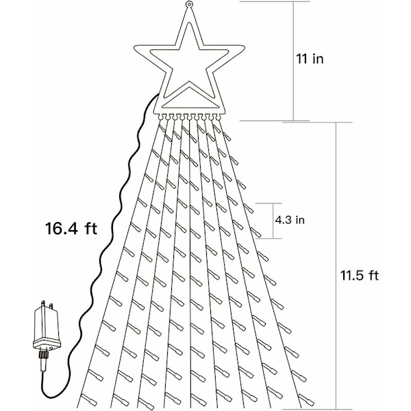 Stjernelyskæder, 8 lystilstande 317 LED vandfaldslyskæder med stjerneformet juletræ til udendørs gårdhavefestferie W