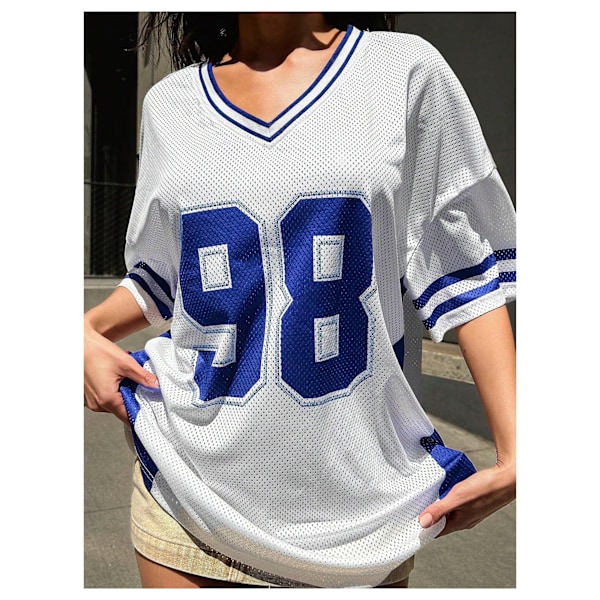 Dame sweater Y2k toppe grafisk fodbold sommer oversized t-shirt toppe blå L