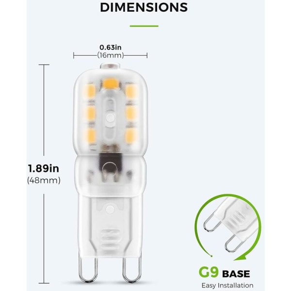 2W G9 Lämmin valkoinen 3000K, LED-lamppu, 25W halogeenilamppu vastaa, 230V AC 200lm, 360° leveät säteet, G9-kanta 10 kpl [Energialuokka A+]