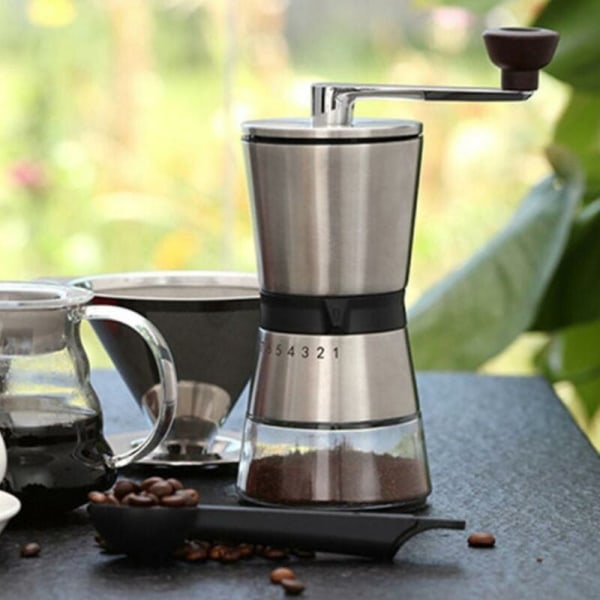 Stainless Steel Manual Coffee Grinder - Conical Ceramic - Portable Hand Crank Espresso Grinder