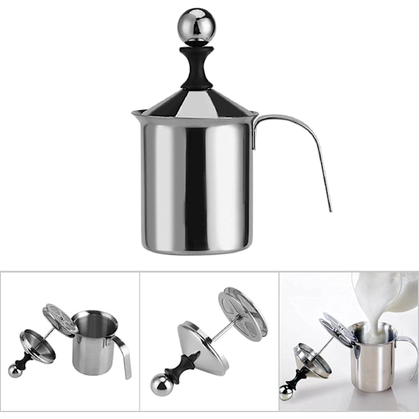 Manuell Melkeskummer - Håndholdt Skummekanne i Rustfritt Stål for Cappuccino & Latte (400ml)