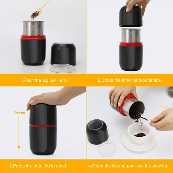 Elektrisk kaffekvern, kompakt bønnekvern/blender for krydder, mat, nøtter, urter - Svart, 85-120 gram kapasitet - Inkluderer rengjøringsbørste