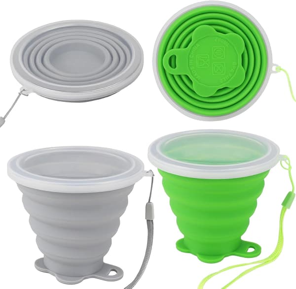 Vikbar Silikonmugg med Lock - Portabel Resemugg för Utomhusbruk, Camping, Vandring (2-pack)