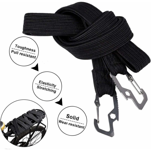 Elastic Luggage Rope with Carbon Steel Hook, Suitable for Bicycles, Electric Cars, 2 and 4 Meter (2 m, Black)